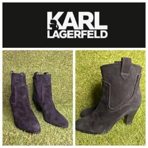 Karl Lagerfeld‎ Provence Black Suede Heeled Ankle Booties 8